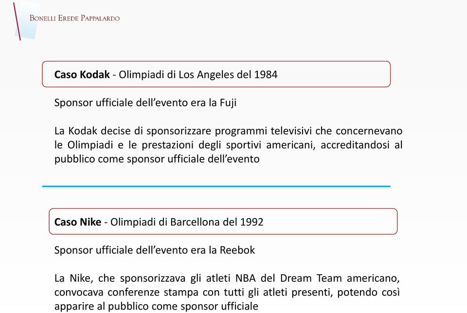 dell evento Caso Nike - Olimpiadi di Barcellona del 1992 Sponsor ufficiale dell evento era la Reebok La Nike, che sponsorizzava gli