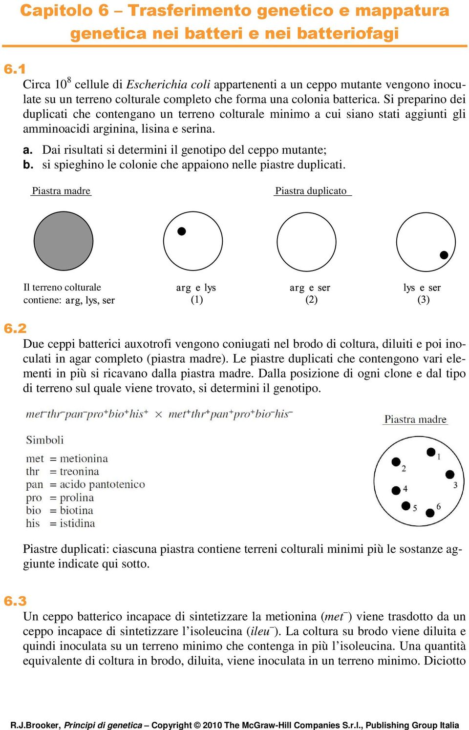 Si preparino dei duplicati che contengano un terreno colturale minimo a cui siano stati aggiunti gli amminoacidi arginina, lisina e serina. a. Dai risultati si determini il genotipo del ceppo mutante; b.