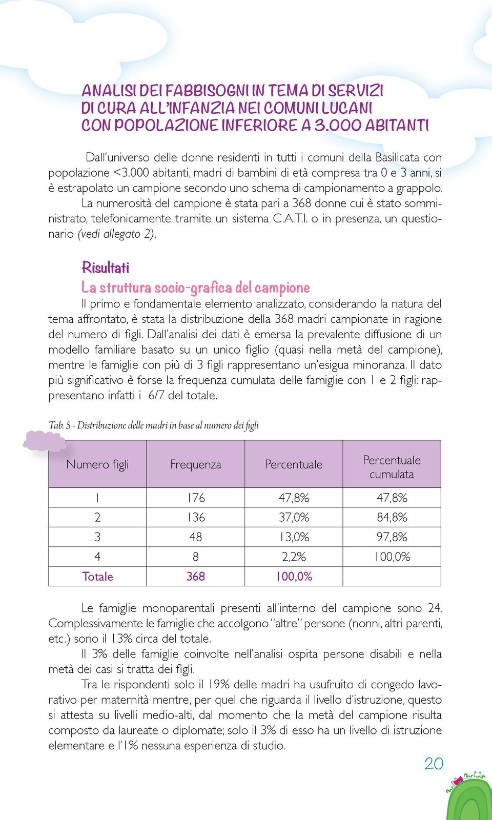 000 abitanti, madri di bambini di età compresa tra 0 e 3 anni, si è estrapolato un campione secondo uno schema di campionamento a grappolo.