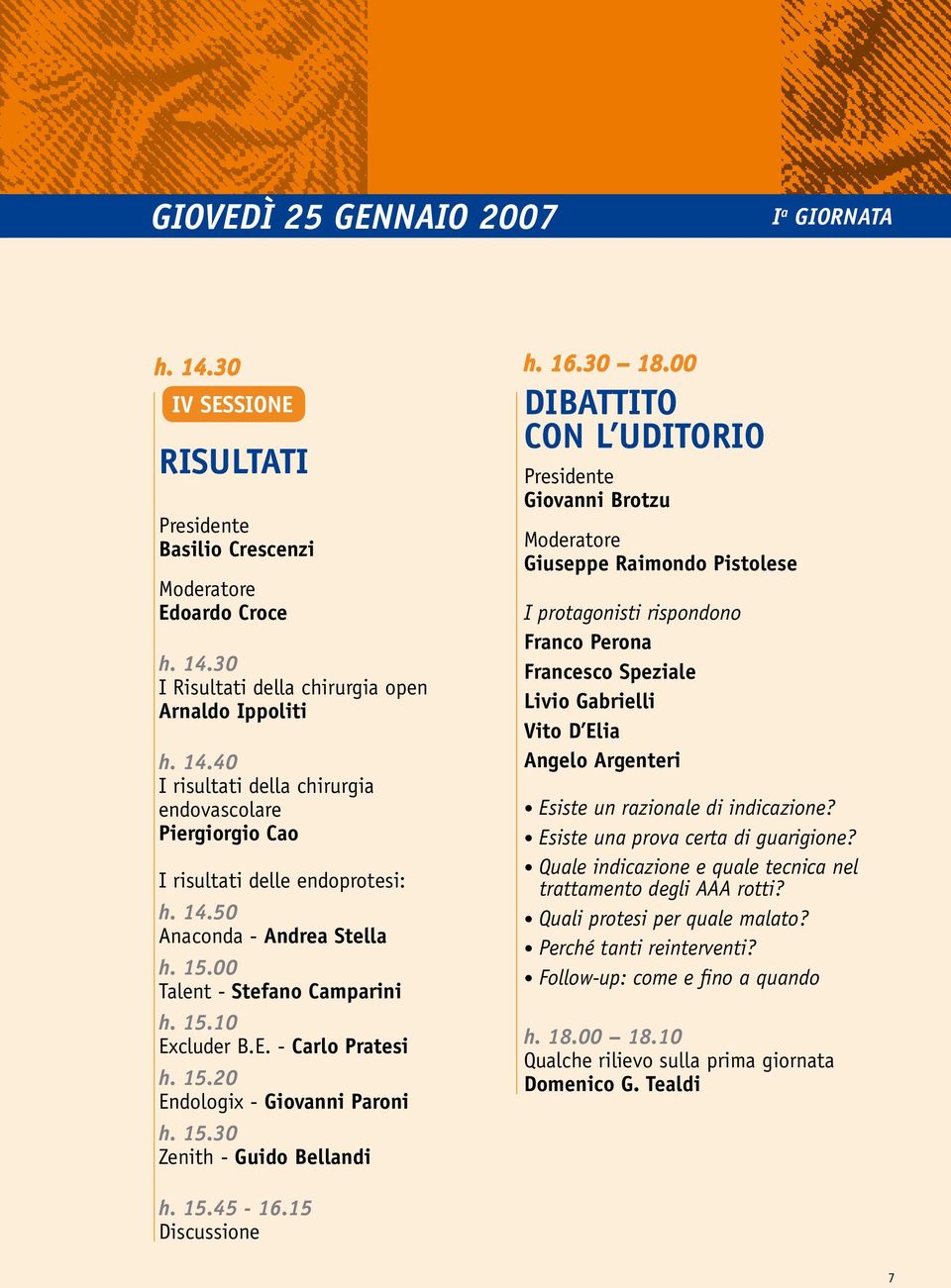 00 DIBATTITO CON L UDITORIO Giovanni Brotzu Giuseppe Raimondo Pistolese I protagonisti rispondono Franco Perona Francesco Speziale Livio Gabrielli Vito D Elia Angelo Argenteri Esiste un razionale di