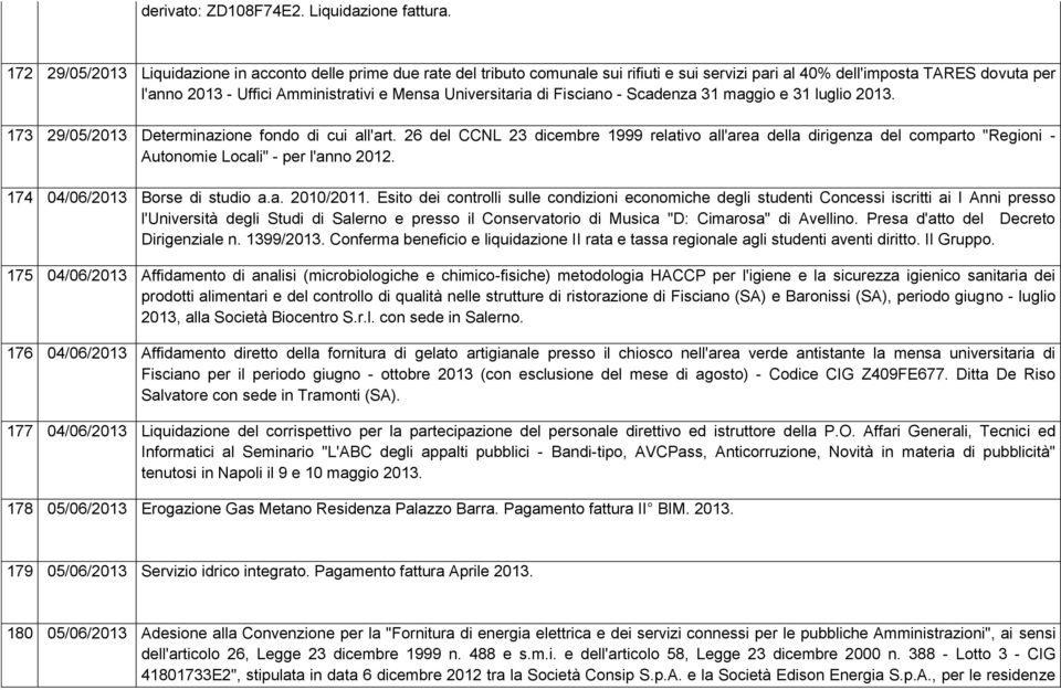 Universitaria di Fisciano - Scadenza 31 maggio e 31 luglio 2013. 173 29/05/2013 Determinazione fondo di cui all'art.