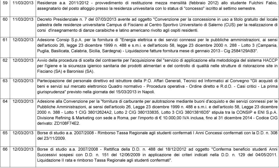 iscritto al settimo semestre. 60 11/03/2013 Decreto Presidenziale n.
