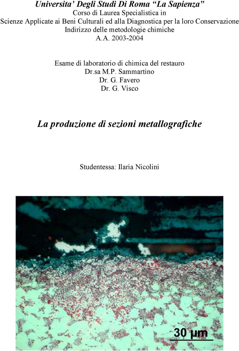 chimiche A.A. 2003-2004 Esame di laboratorio di chimica del restauro Dr.sa M.P. Sammartino Dr.