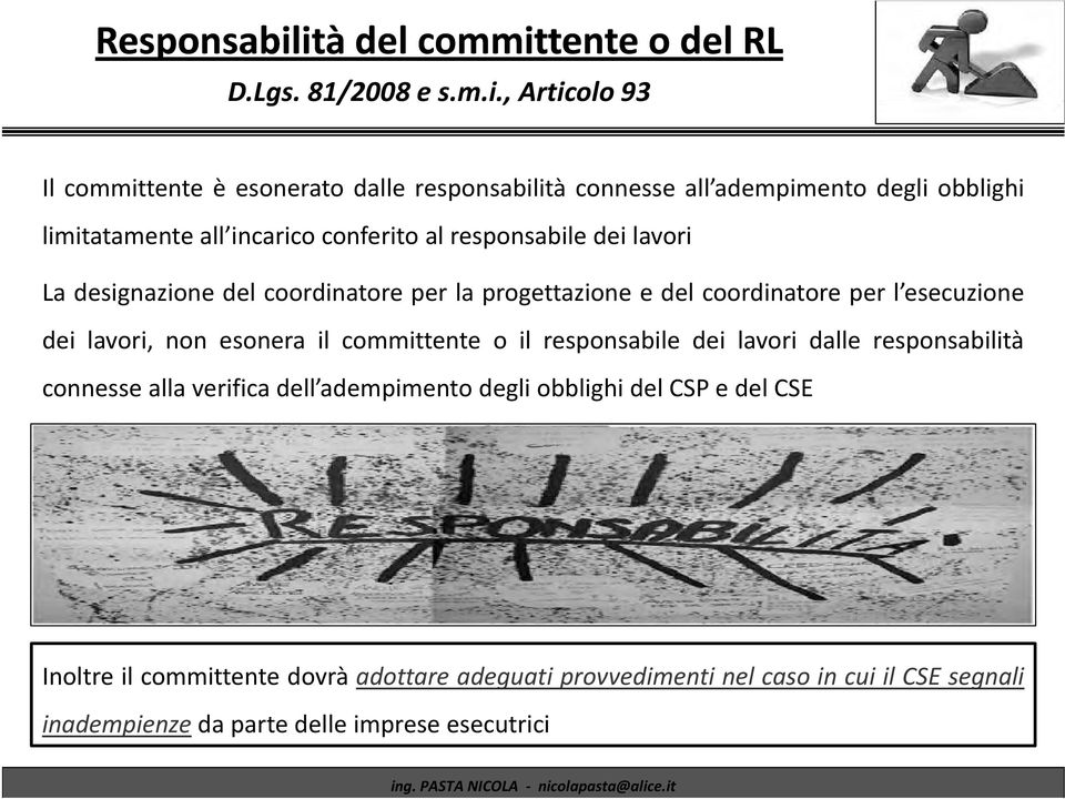 limitatamente all incarico conferito al responsabile dei lavori La designazione del coordinatore per la progettazione e del coordinatore per l esecuzione