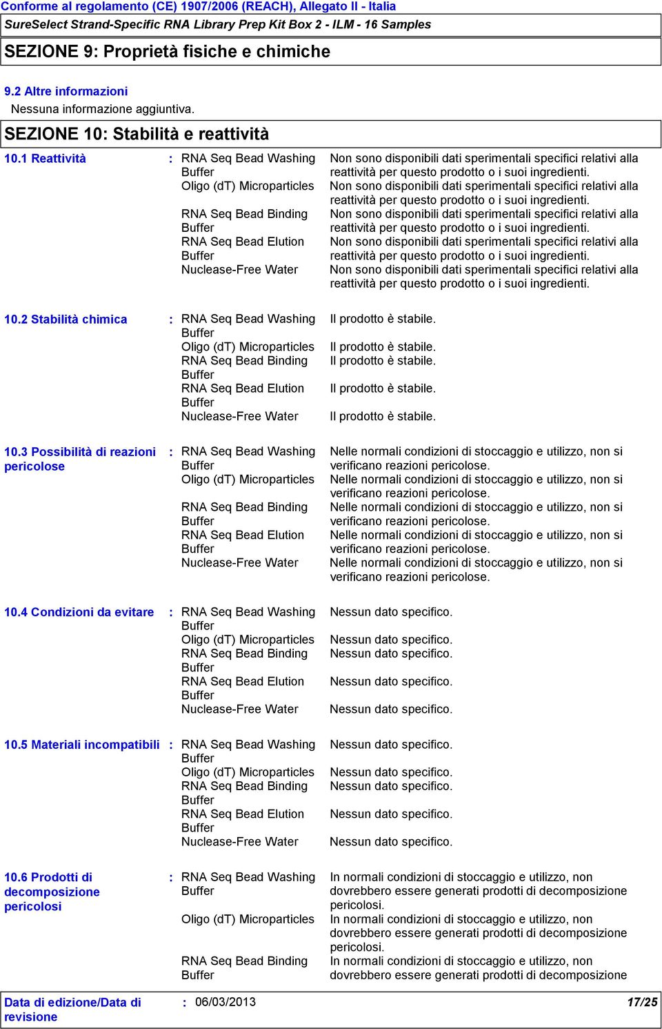 Non sono disponibili dati sperimentali specifici relativi alla reattività per questo prodotto o i suoi ingredienti.