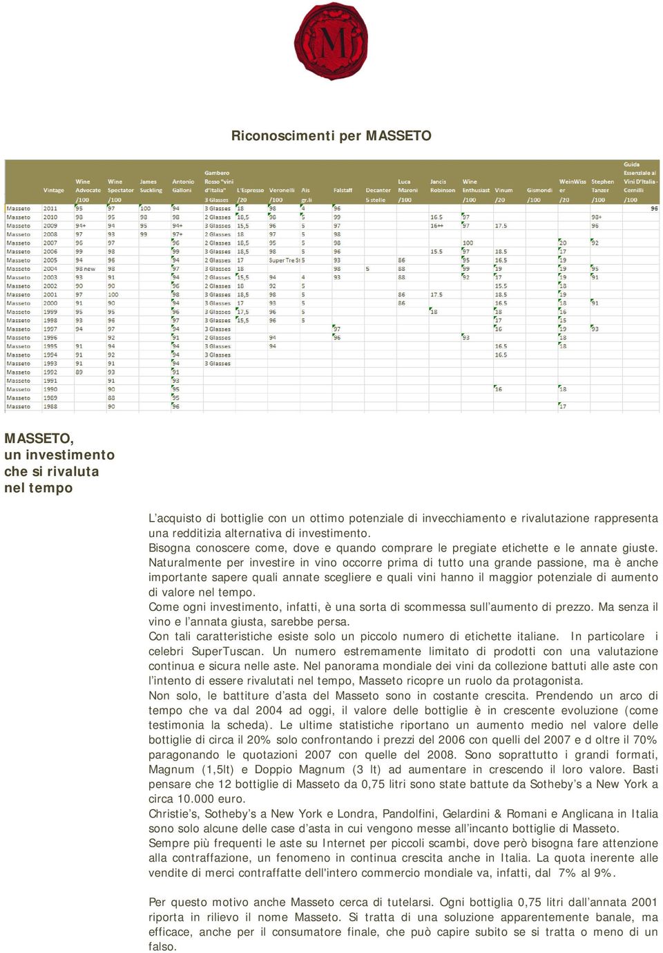 Naturalmente per investire in vino occorre prima di tutto una grande passione, ma è anche importante sapere quali annate scegliere e quali vini hanno il maggior potenziale di aumento di valore nel