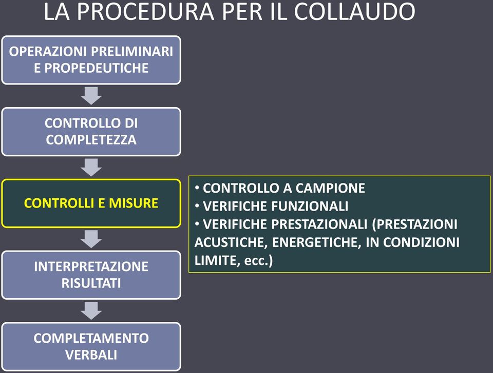 CONTROLLO A CAMPIONE VERIFICHE FUNZIONALI VERIFICHE PRESTAZIONALI