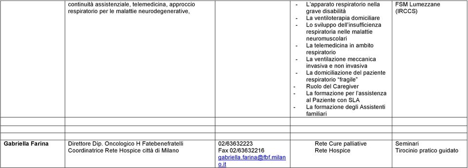 paziente respiratorio fragile - Ruolo del Caregiver - La formazione per l assistenza al Paziente con SLA - La formazione degli Assistenti familiari FSM Lumezzane (IRCCS) Gabriella Farina