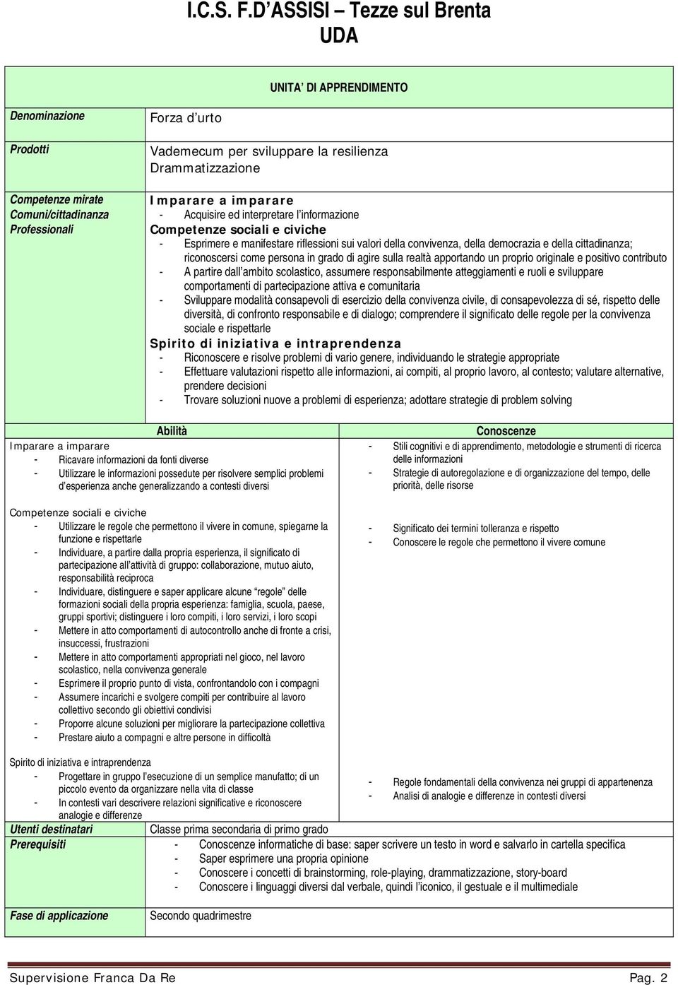 Imparare a imparare - Acquisire ed interpretare l informazione Competenze sociali e civiche - Esprimere e manifestare riflessioni sui valori della convivenza, della democrazia e della cittadinanza;