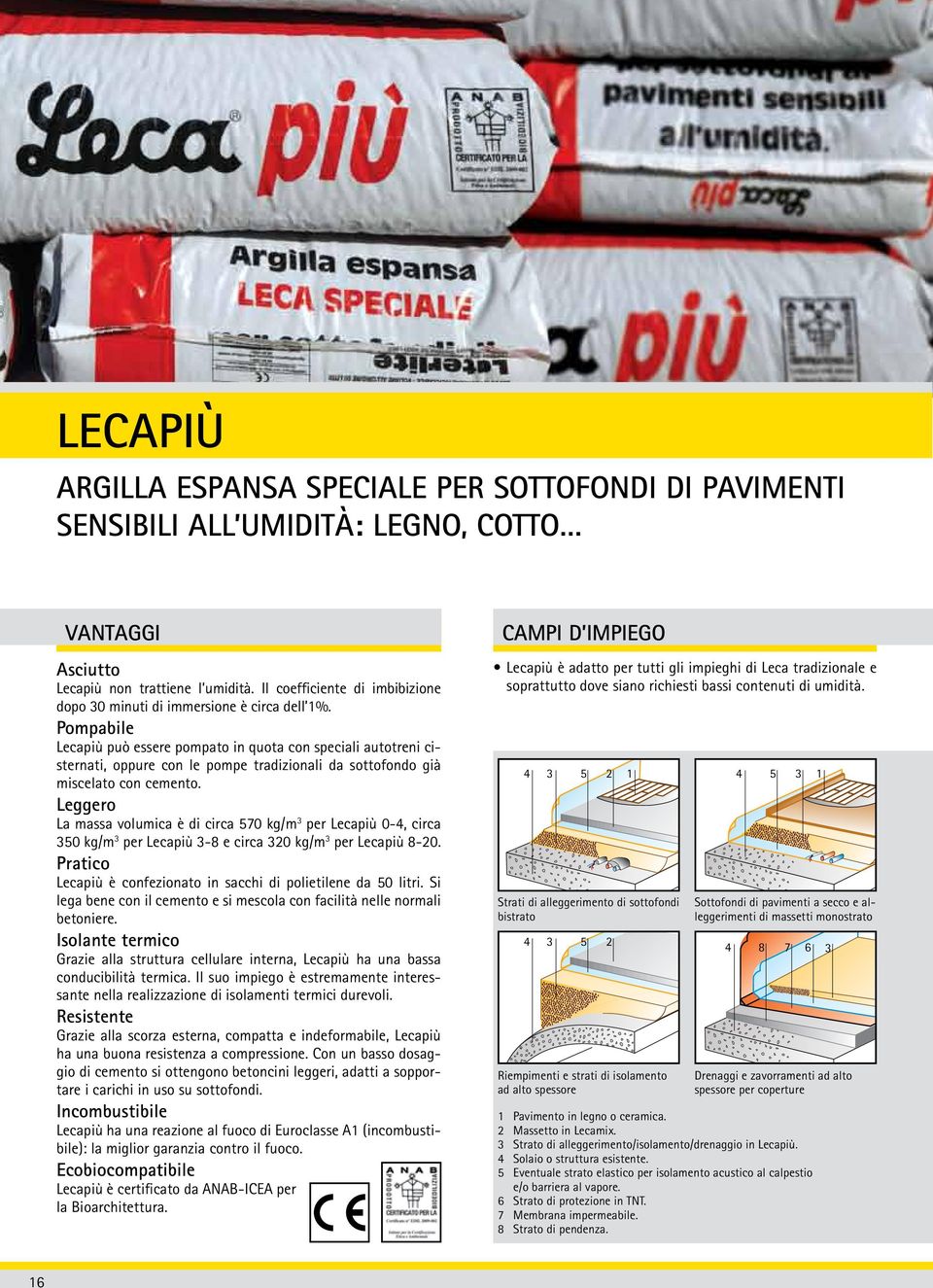 Pompabile Lecapiù può essere pompato in quota con speciali autotreni cisternati, oppure con le pompe tradizionali da sottofondo già miscelato con cemento.