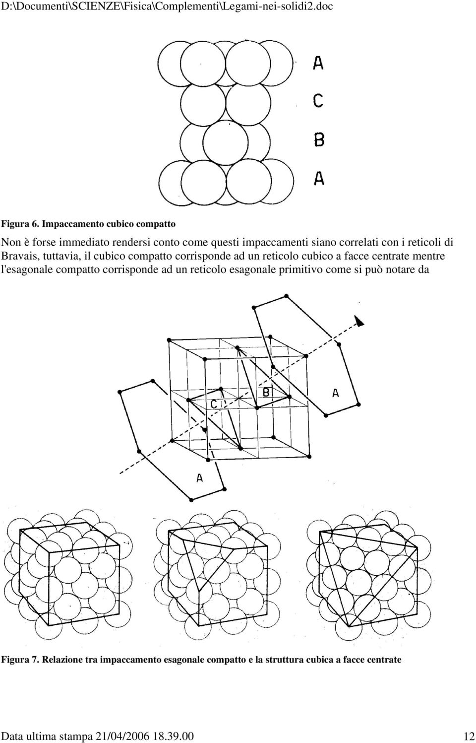 reticoli di Bravais, tuttavia, il cubico compatto corrisponde ad un reticolo cubico a facce centrate mentre