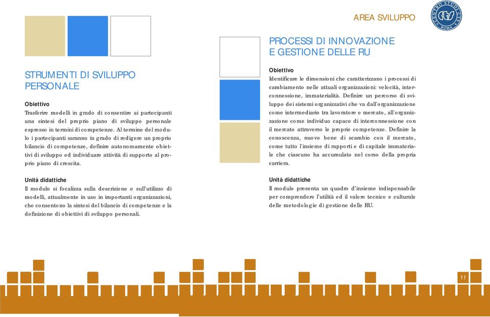 Al termine del modulo i partecipanti saranno in grado di redigere un proprio bilancio di competenze, definire autonomamente obiettivi di sviluppo ed individuare attività di supporto al proprio piano