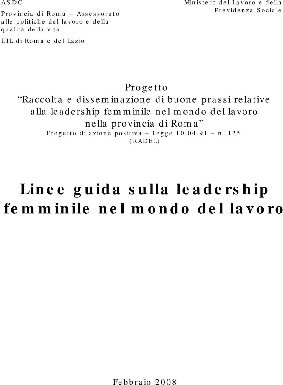 relative alla leadership femminile nel mondo del lavoro nella provincia di Roma Progetto di azione