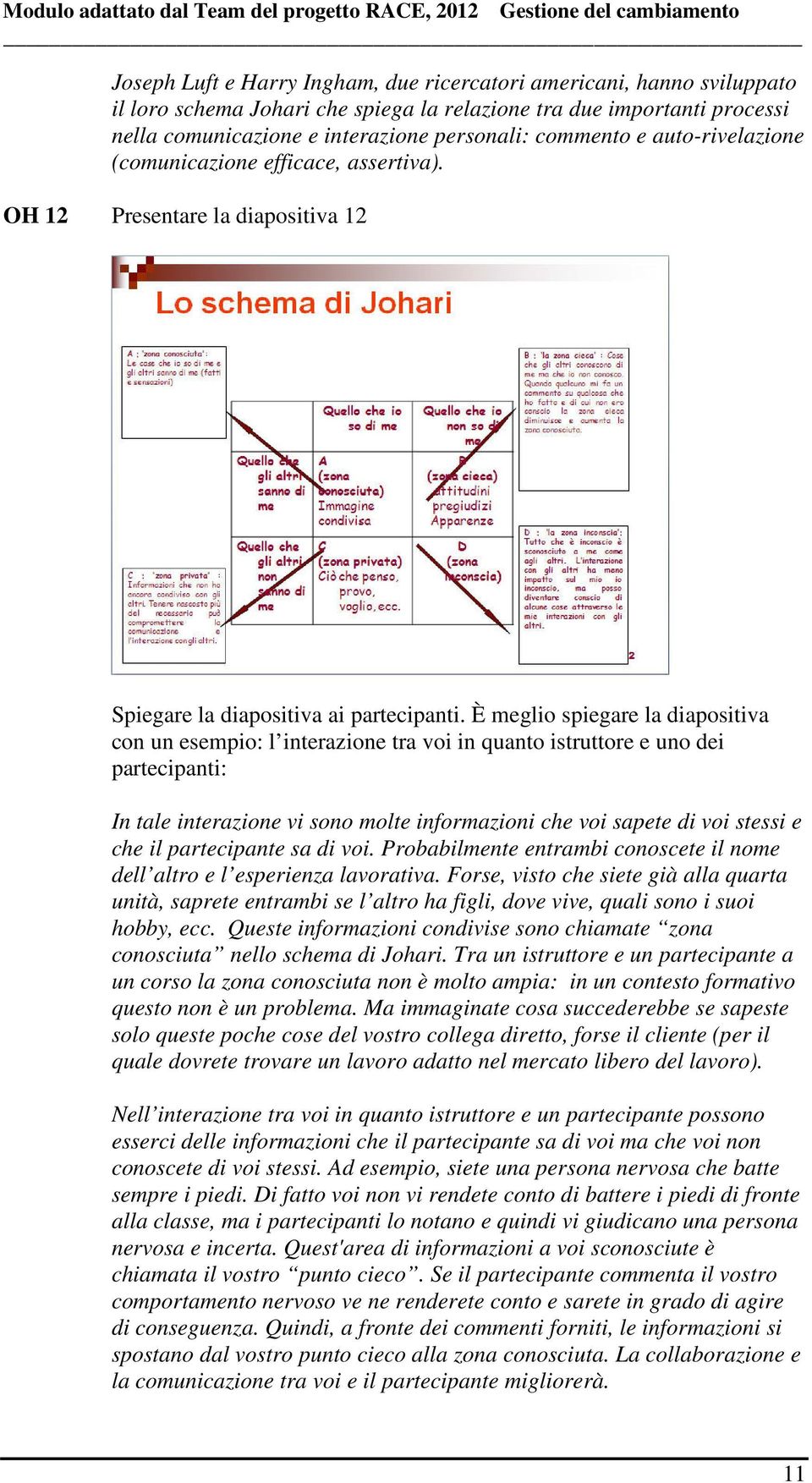 È meglio spiegare la diapositiva con un esempio: l interazione tra voi in quanto istruttore e uno dei partecipanti: In tale interazione vi sono molte informazioni che voi sapete di voi stessi e che