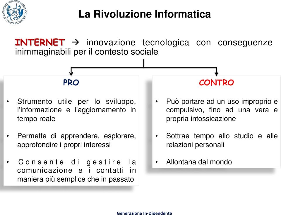 propri interessi Consente di gestire la comunicazione e i contatti in maniera più semplice che in passato Può portare ad un uso