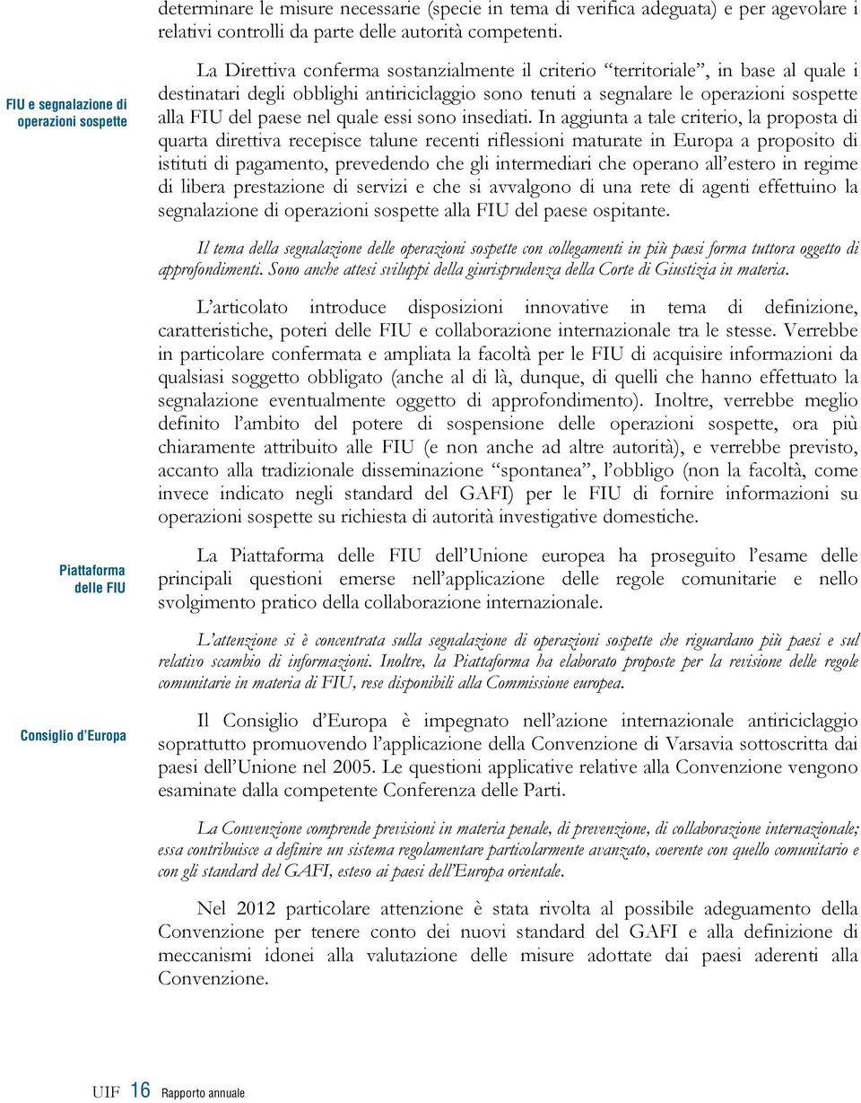 operazioni sospette alla FIU del paese nel quale essi sono insediati.