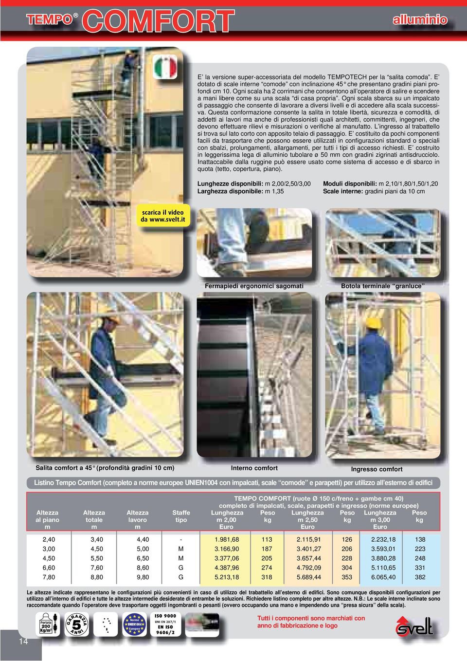 Ogni scala ha 2 corrimani che consentono all operatore di salire e scendere a mani libere come su una scala di casa propria.