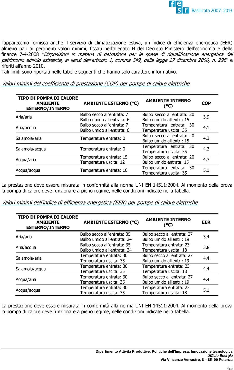 legge 27 dicembre 2006, n. 296 e riferiti all'anno 2010. Tali limiti sono riportati nelle tabelle seguenti che hanno solo carattere informativo.