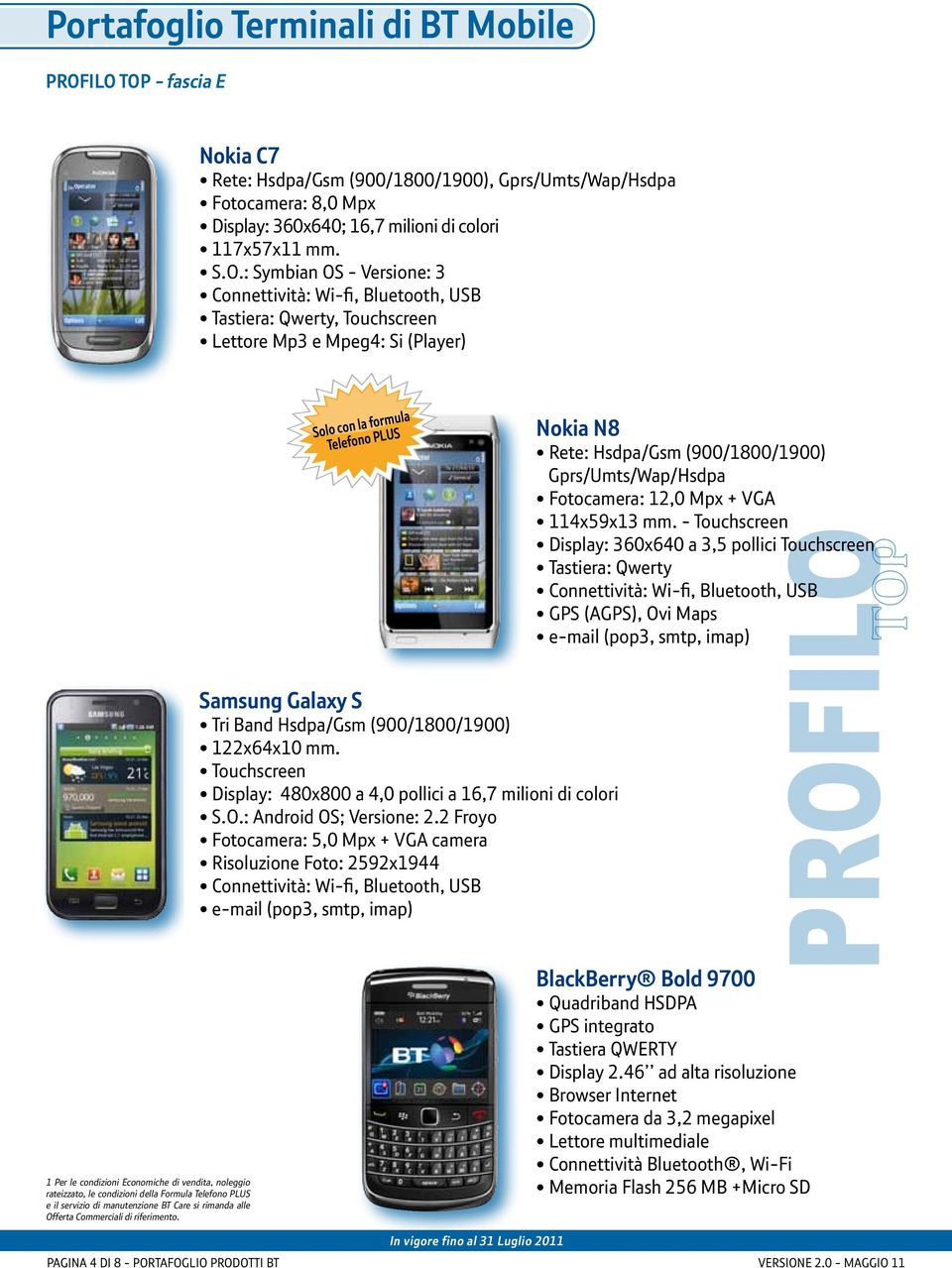 ferta Commerciali di riferimento. Nokia C7 Rete: Hsdpa/Gsm (900/1800/1900), Gprs/Umts/Wap/Hsdpa Fotocamera: 8,0 Mpx Display: 360x640; 16,7 milioni di colori 117x57x11 mm. S.O.