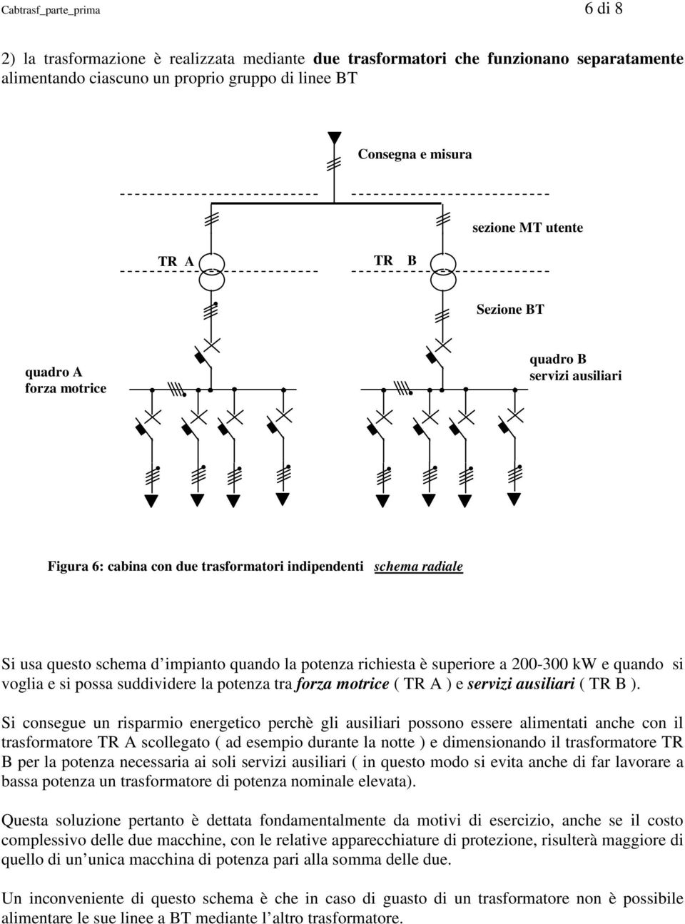 richiesta è superiore a 200-300 kw e quando si voglia e si possa suddividere la potenza tra forza motrice ( TR A ) e servizi ausiliari ( TR B ).