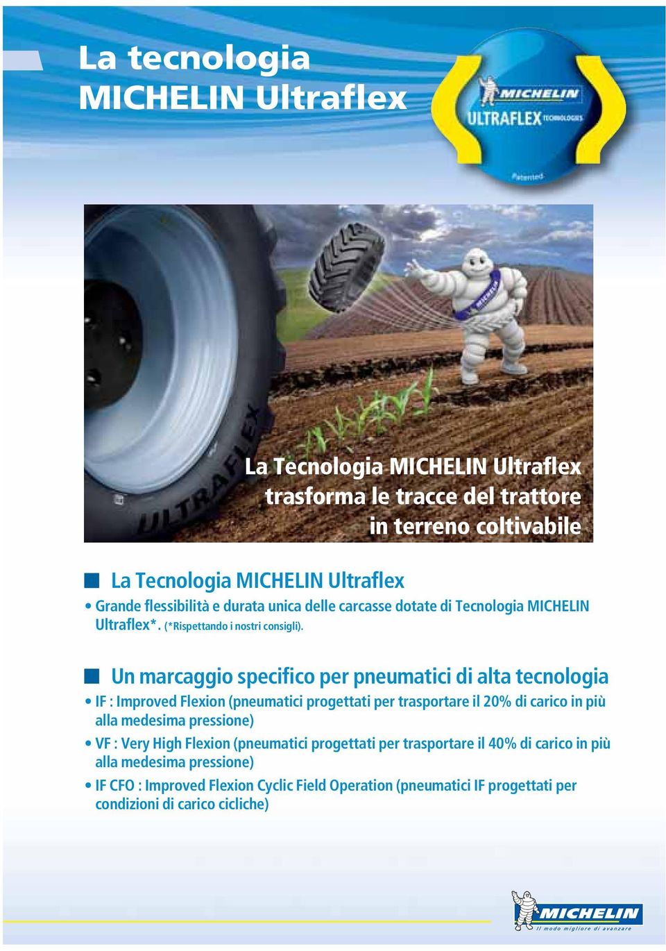 Un marcaggio specifico per pneumatici di alta tecnologia IF : Improved Flexion (pneumatici progettati per trasportare il 20% di carico in più alla medesima pressione)