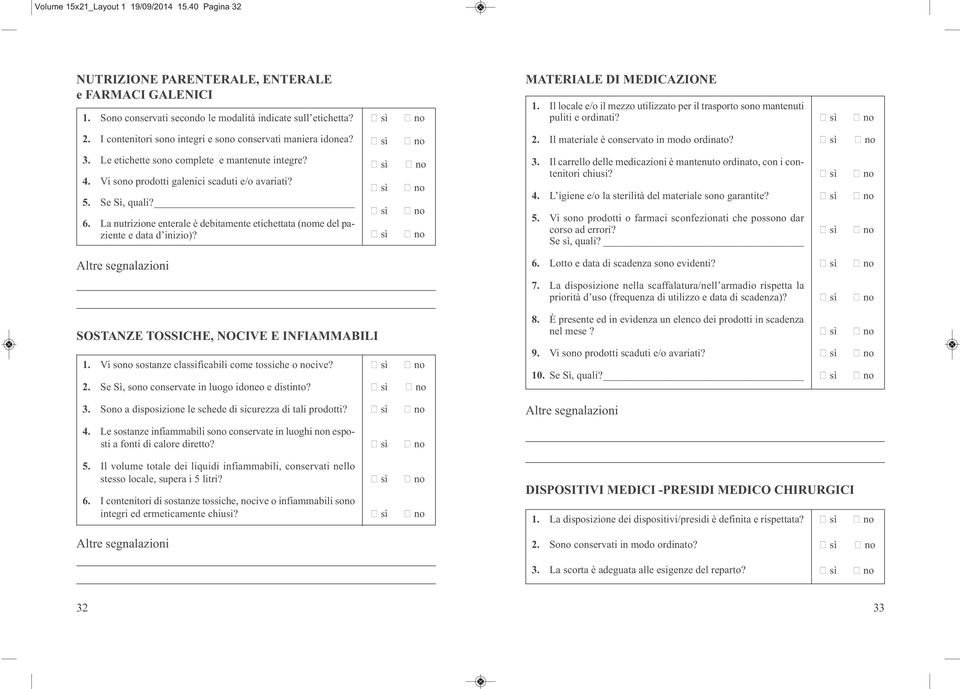 Le etichette sono complete e mantenute integre? 4. Vi sono prodotti galenici scaduti e/o avariati? 5. Se Sì, quali? 6.