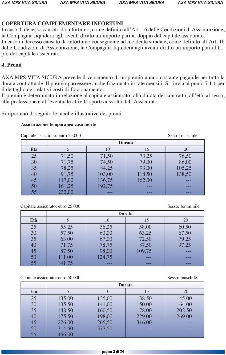 In caso di decesso causato da infortunio conseguente ad incidente stradale, come definito all Art.