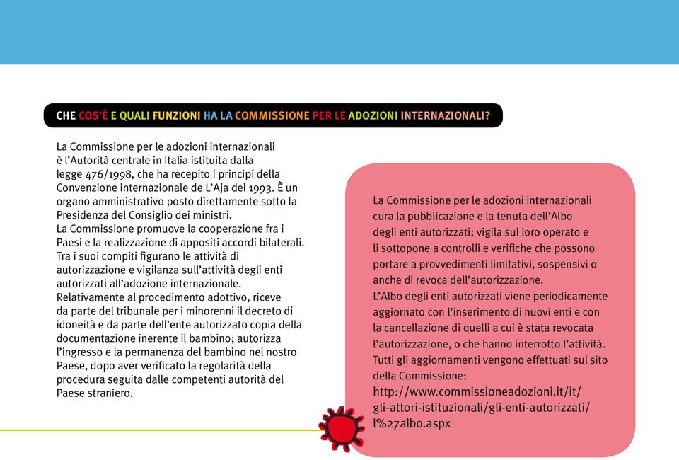 È un organo amministrativo posto direttamente sotto la Presidenza del Consiglio dei ministri. La Commissione promuove la cooperazione fra i Paesi e la realizzazione di appositi accordi bilaterali.