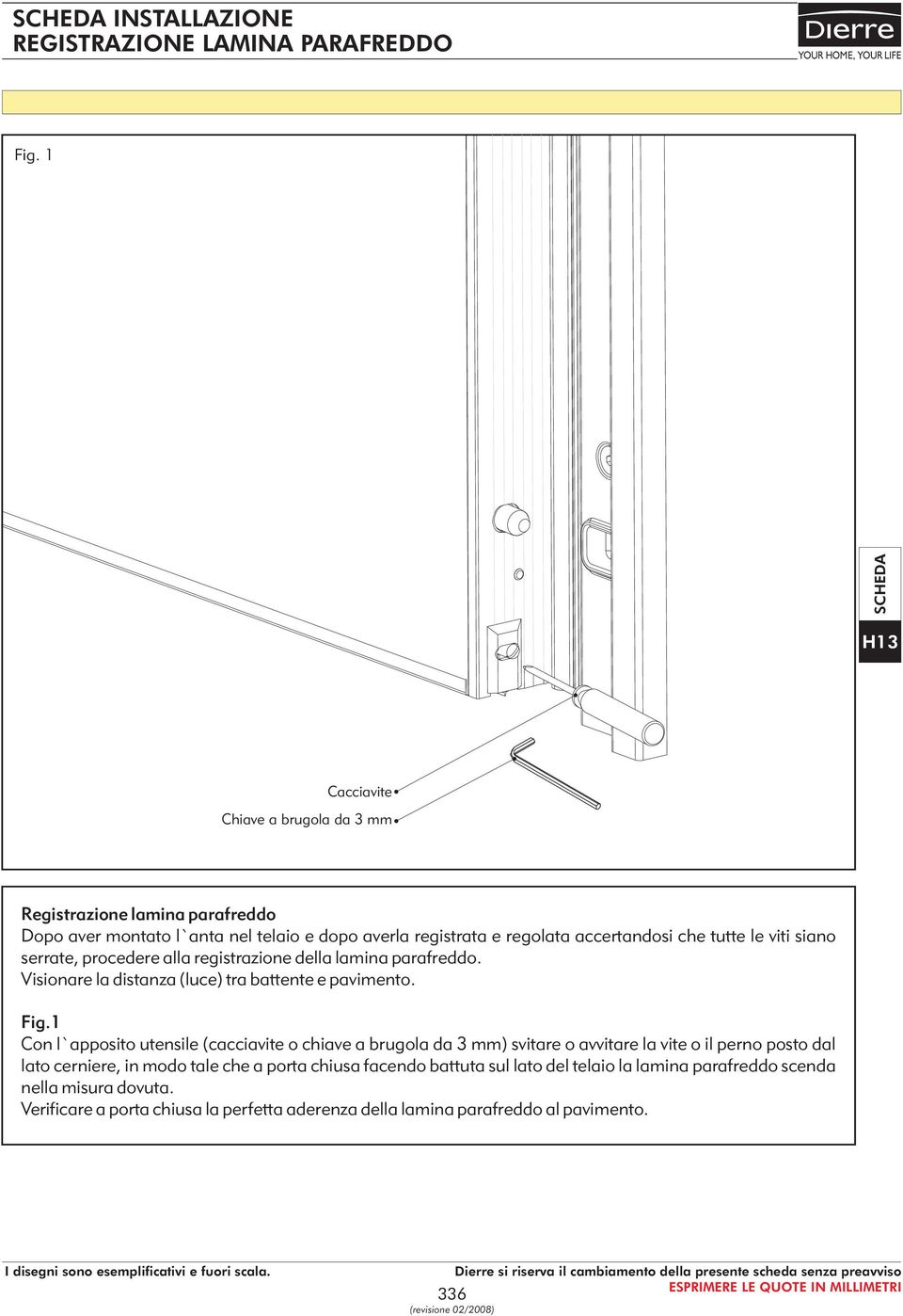 Visionare la distanza (luce) tra battente e pavimento. Fig.