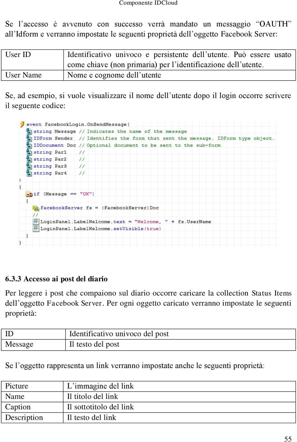 Nome e cognome dell utente Se, ad esempio, si vuole visualizzare il nome dell utente dopo il login occorre scrivere il seguente codice: 6.3.