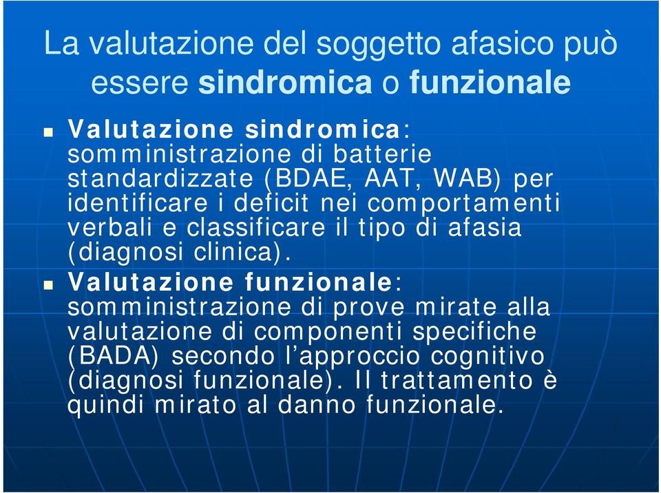 di afasia (diagnosi clinica).