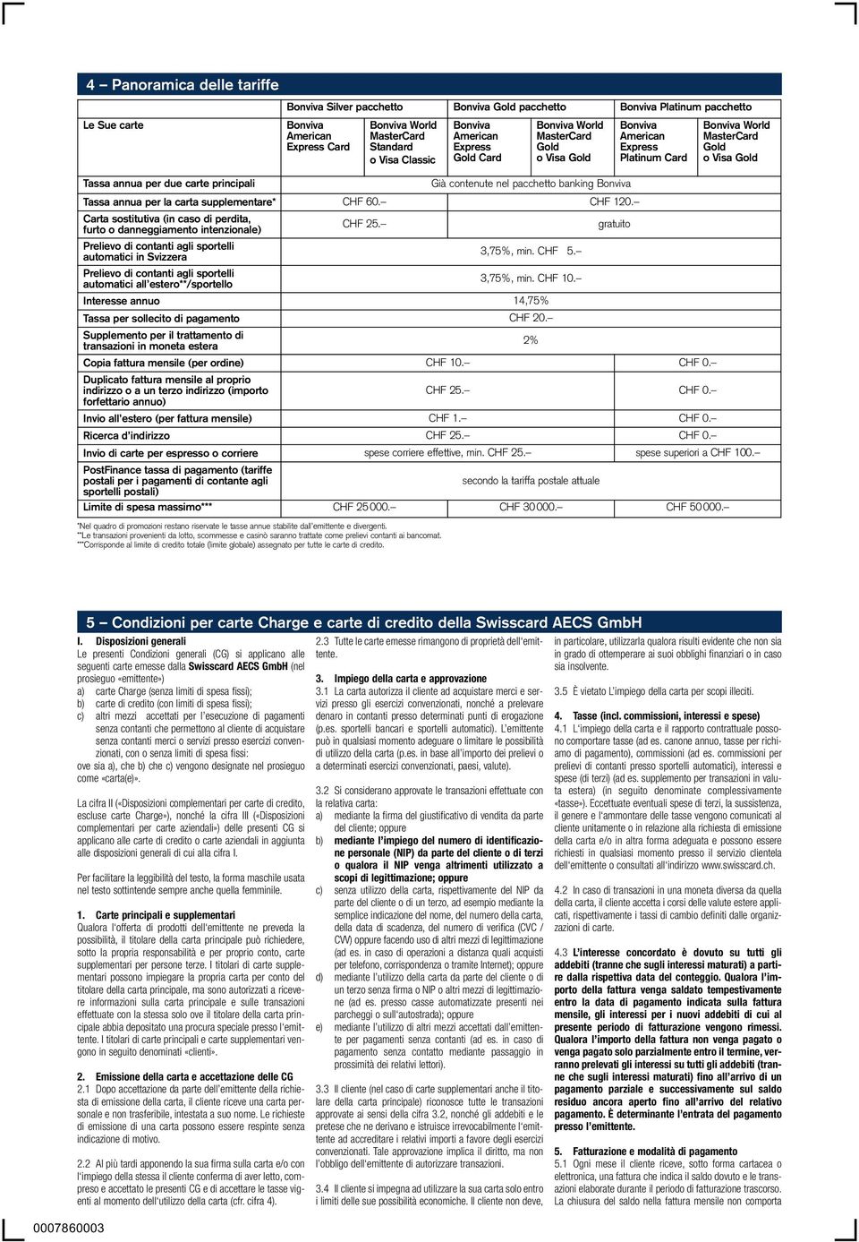 Carta sostitutiva (in caso di perdita, furto o danneggiamento intenzionale) Prelievo di contanti agli sportelli automatici in Svizzera Prelievo di contanti agli sportelli automatici all