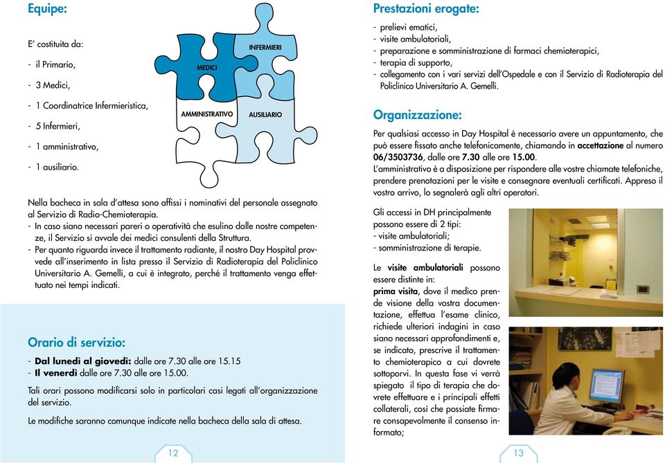 - 1 Coordinatrice Infermieristica, - 5 Infermieri, - 1 amministrativo, - 1 ausiliario.