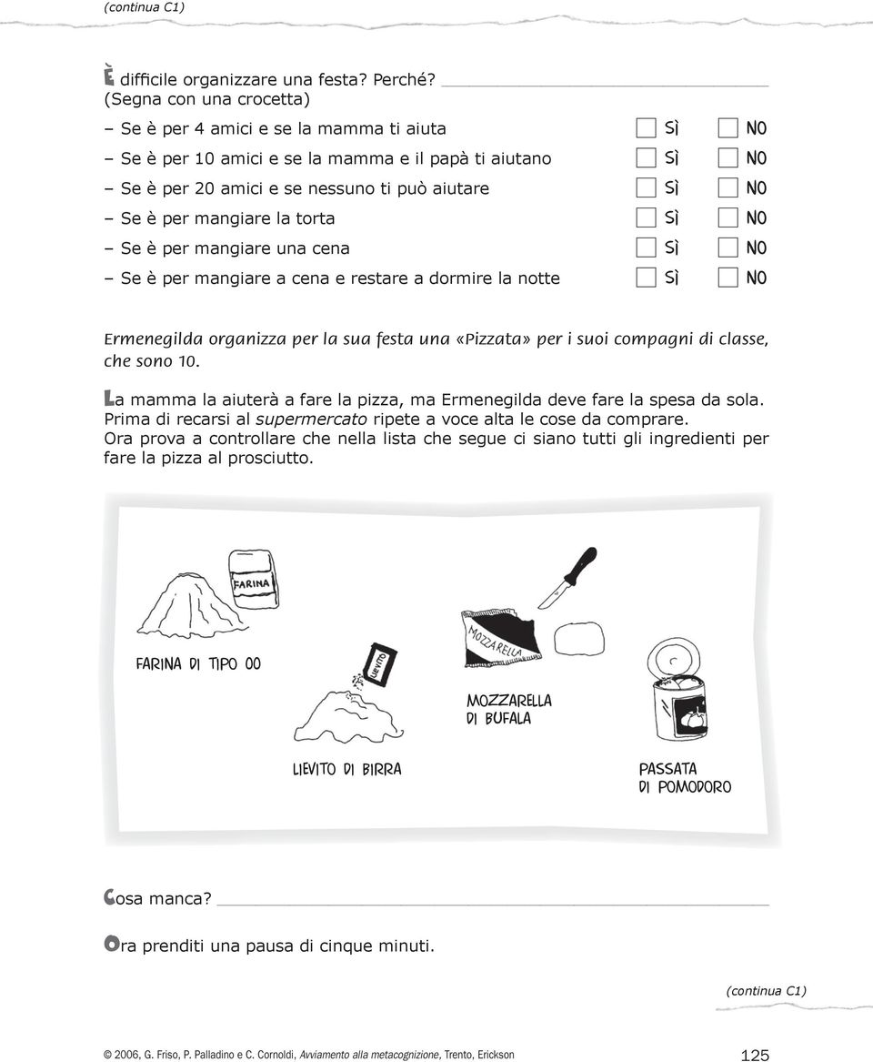 la torta sì no Se è per mangiare una cena sì no Se è per mangiare a cena e restare a dormire la notte sì no Ermenegilda organizza per la sua festa una «Pizzata» per i suoi compagni di classe, che