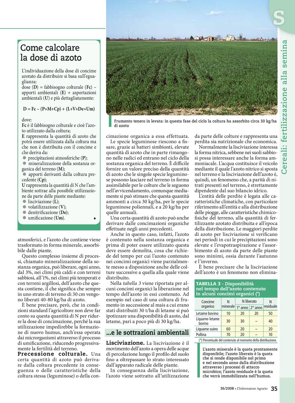 utilizzata dalla coltura ma che non è distribuita con il concime e che deriva da: precipitazioni atmosferiche (P); mineralizzazione della sostanza organica del terreno (M); apporti derivanti dalla