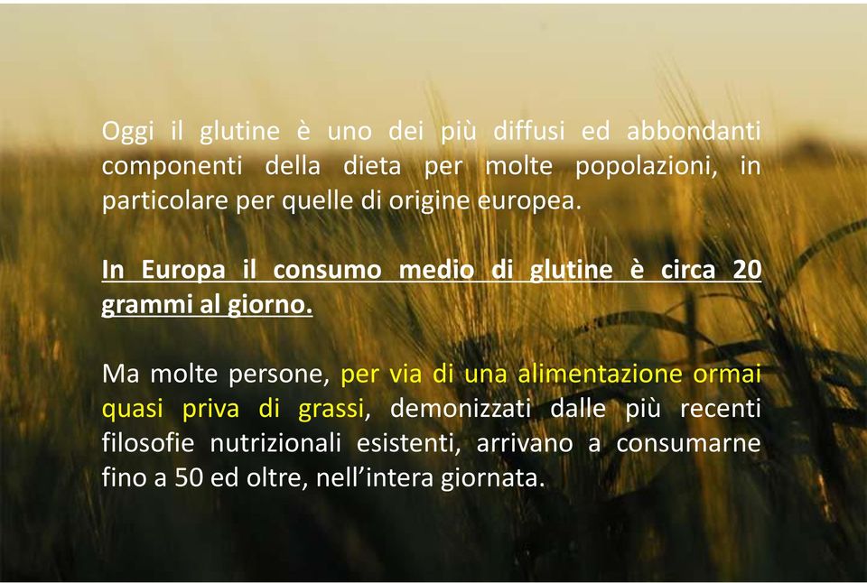 In Europa il consumo medio di glutine è circa 20 grammi al giorno.