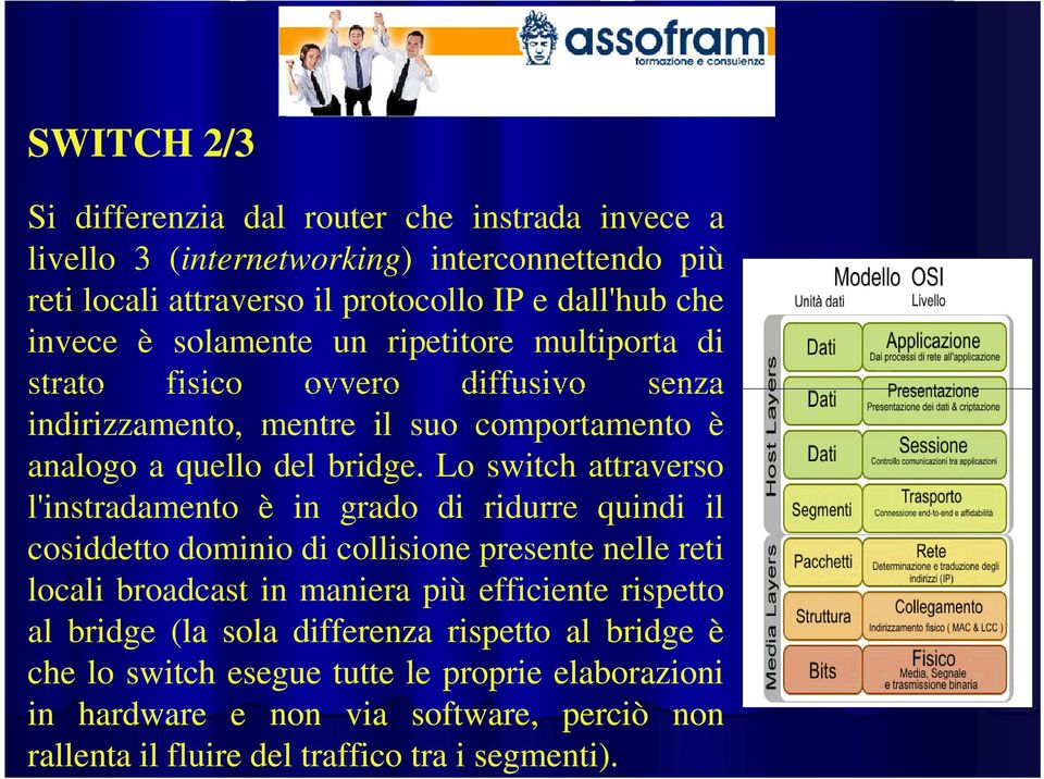 Lo switch attraverso l'instradamento è in grado di ridurre quindi il cosiddetto dominio di collisione presente nelle reti locali broadcast in maniera più efficiente