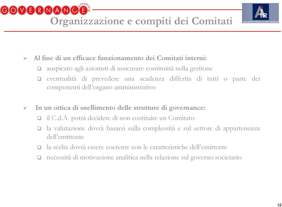 strutture di governance: il C.d.A.