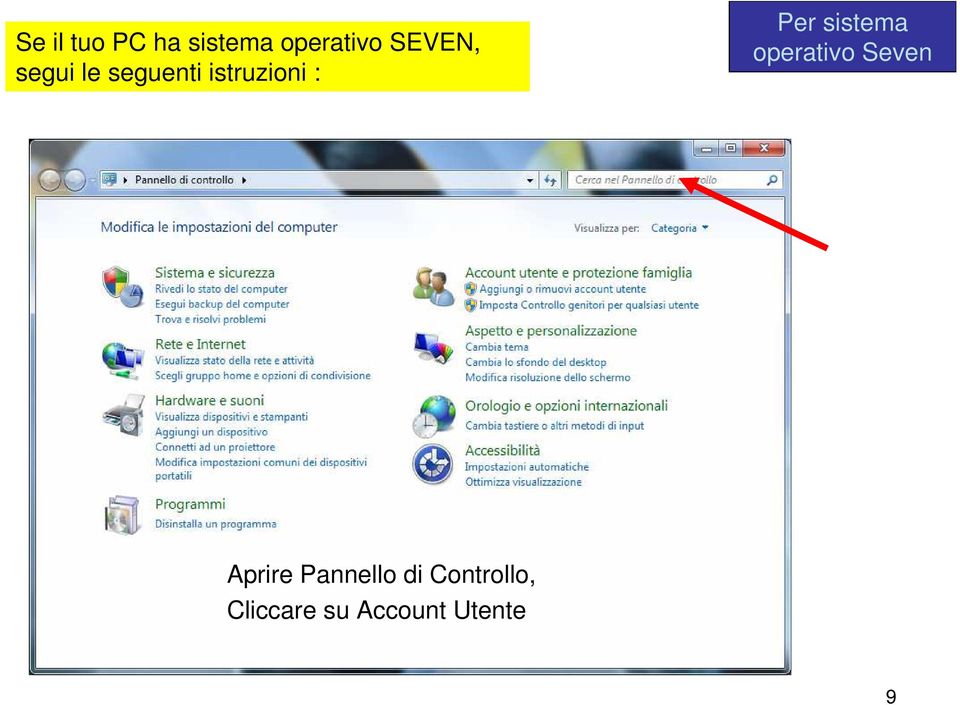 Per sistema operativo Seven Aprire