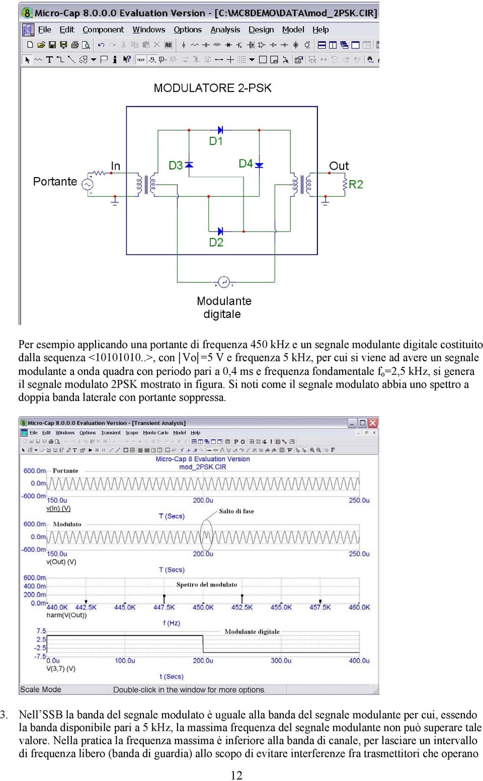 mostrato in figura. Si noti come il segnale modulato abbia uno spettro a doppia banda laterale con portante soppressa. 3.