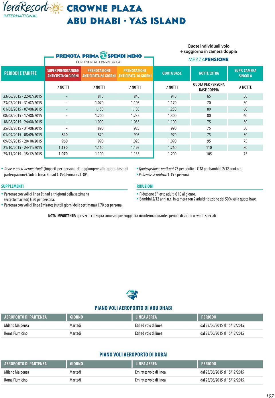 CAMERA SINGOLA 7 NOTTI 7 NOTTI 7 NOTTI 7 NOTTI QUOTA PER PERSONA BASE DOPPIA A NOTTE 23/06/2015-22/07/2015-810 845 910 65 50 23/07/2015-31/07/2015-1.070 1.105 1.170 70 50 01/08/2015-07/08/2015-1.