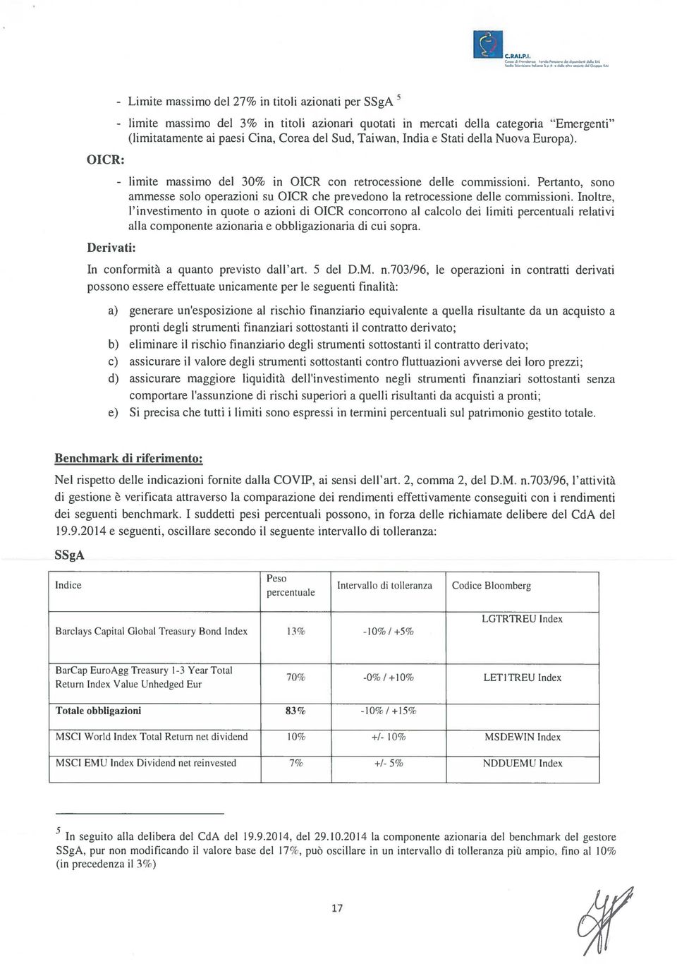 Pertanto, sono ammesse solo operazioni su 01CR che prevedono la retrocessione delle commissioni.