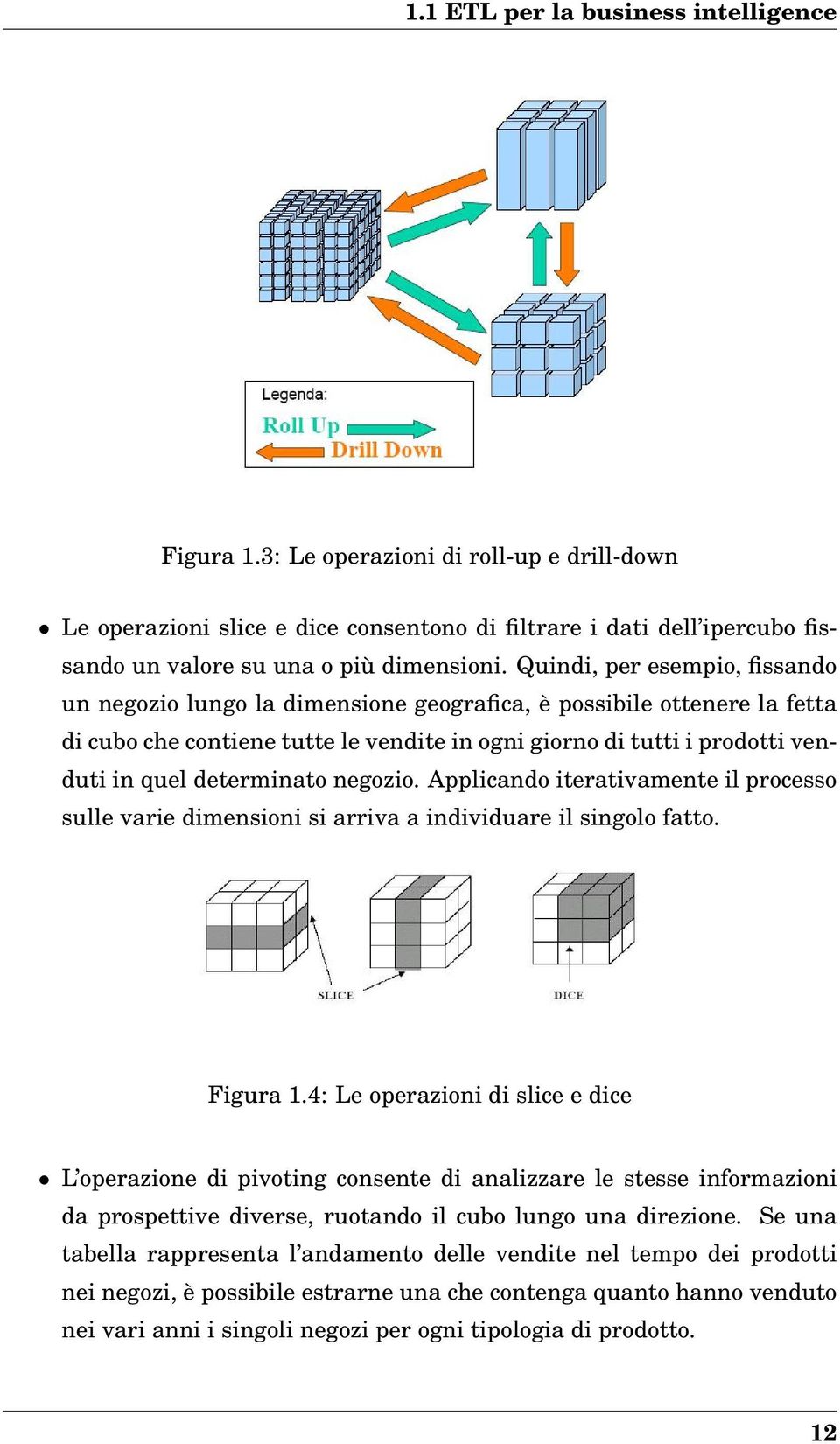 Quindi, per esempio, fissando un negozio lungo la dimensione geografica, è possibile ottenere la fetta di cubo che contiene tutte le vendite in ogni giorno di tutti i prodotti venduti in quel