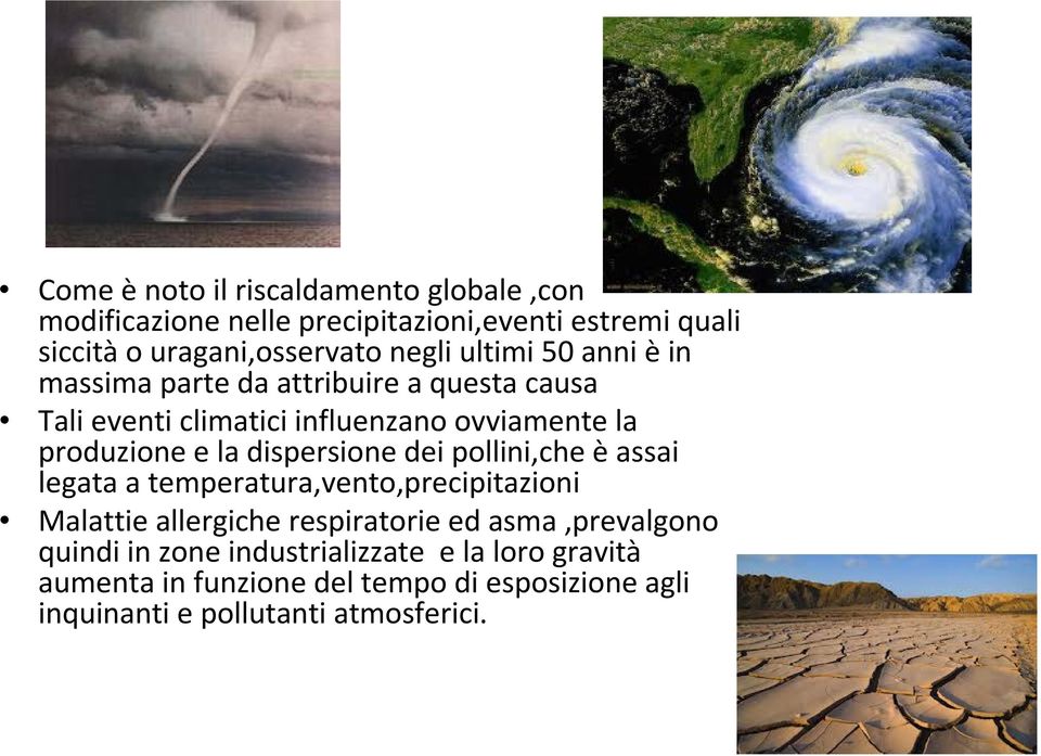 dispersione dei pollini,che èassai legata a temperatura,vento,precipitazioni Malattie allergiche respiratorie ed asma,prevalgono