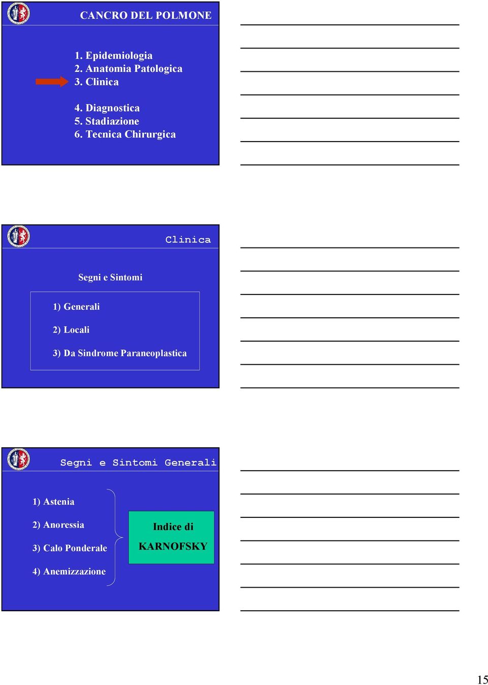 Tecnica Chirurgica Clinica Segni e Sintomi 1) Generali 2) Locali 3) Da