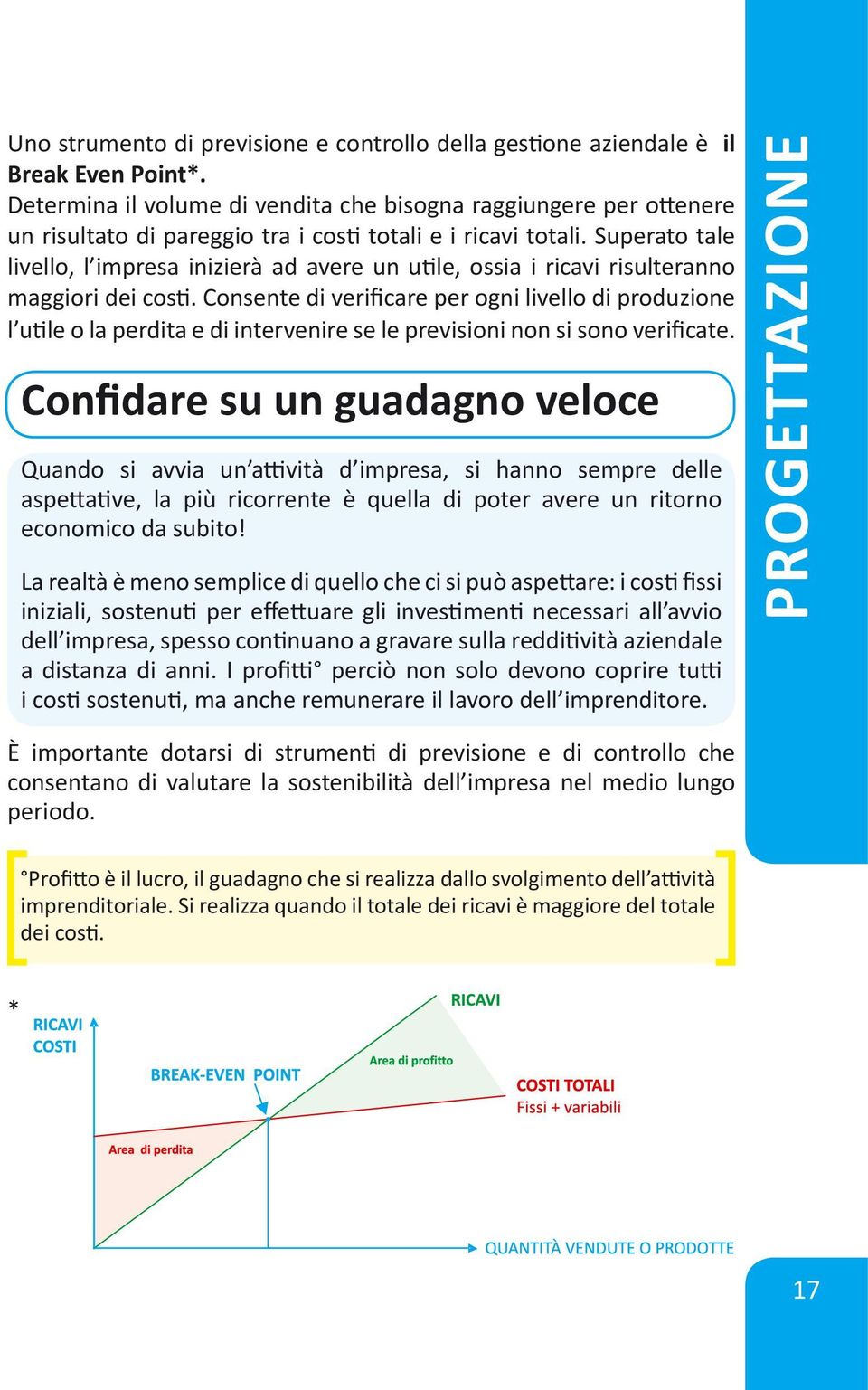 Superato tale livello, l impresa inizierà ad avere un utile, ossia i ricavi risulteranno maggiori dei costi.