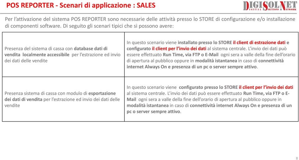 scenario viene installato presso lo STORE il client di estrazione dati e configurato il client per l invio dei dati al sistema centrale.