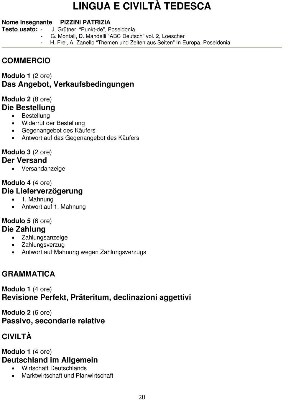 des Käufers Antwort auf das Gegenangebot des Käufers Modulo 3 (2 ore) Der Versand Versandanzeige Modulo 4 (4 ore) Die Lieferverzögerung 1. Mahnung Antwort auf 1.