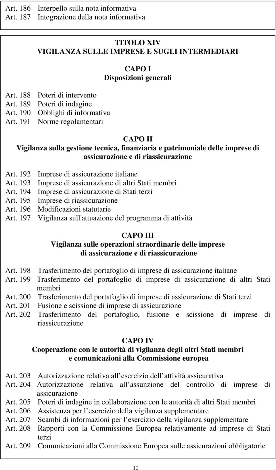 191 Norme regolamentari Disposizioni generali I Vigilanza sulla gestione tecnica, finanziaria e patrimoniale delle imprese di assicurazione e di riassicurazione Art.