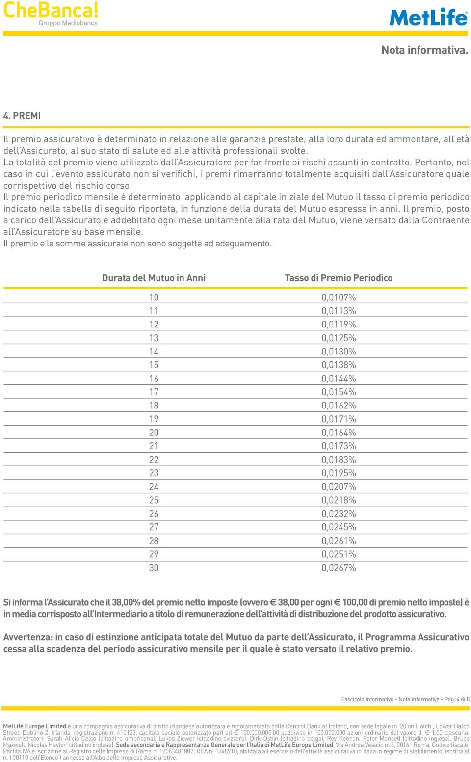 La totalità del premio viene utilizzata dall Assicuratore per far fronte ai rischi assunti in contratto.